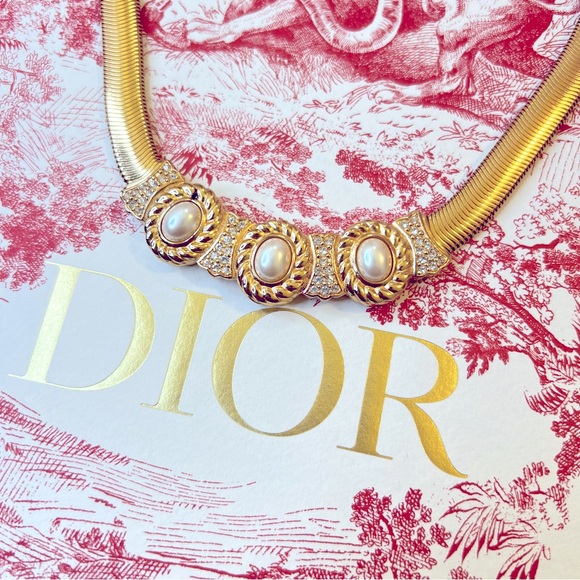 DIOR “Opulent Trinity” Choker Gold Plated Necklace by Christian Dior Authentic - Picture 14 of 15